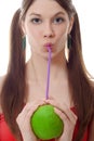 Girl green apple drink cocktail puff Royalty Free Stock Photo