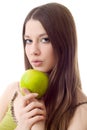 Girl green apple isolated Royalty Free Stock Photo