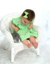 Girl in Green and Bunny Royalty Free Stock Photo