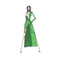 Girl in a green coat. Fashion illustration. Model