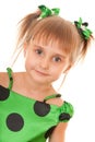 Girl in green polka dot dress