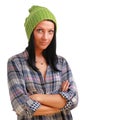 Girl in green woollen cap