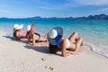 Girl Group On Beach Summer Vacation, Young Woman Back Rear View Sit On Sand Royalty Free Stock Photo