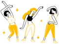 Girl group dancing on stage cute doodle vector illustration