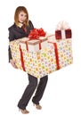 Girl with group of gift box. Royalty Free Stock Photo