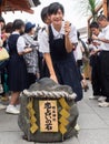 Girl group touch Jishu Jinja shrine in kiyomizu temple Royalty Free Stock Photo