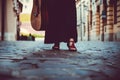 Girl with the guitar on the background of the Cracow