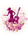 girl,guitar, floral background