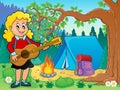 Girl guitar player in campsite theme 2 Royalty Free Stock Photo