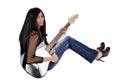 Girl with guitar sitting. Royalty Free Stock Photo