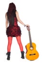 Girl guitarist with guitar rear view Royalty Free Stock Photo