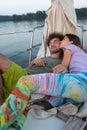 Romantic couple lies on a yacht Royalty Free Stock Photo