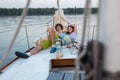 Romantic couple lies on a yacht Royalty Free Stock Photo