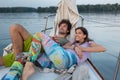 Romantic couple lies on a yacht Royalty Free Stock Photo