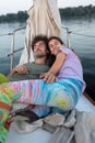 Romantic couple lies on a yacht Royalty Free Stock Photo