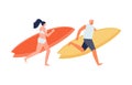 Girl and guy surfers vector