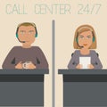 A girl and a guy working in support, call center. Royalty Free Stock Photo