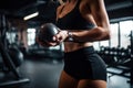 girl in the gym swinging with weights, woman doing fitness generative ai