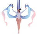 Girl gymnast on aerial silks. Simple vector color illustration