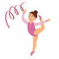 Girl gymnast make fitness exercise with ribbon. Vector illustration. Royalty Free Stock Photo