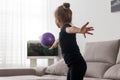 Girl gymnast performs exercises with the ball Royalty Free Stock Photo