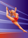 Girl gymnast with red jumping-rope
