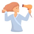 Girl hair dryer icon cartoon vector. Dry woman care Royalty Free Stock Photo