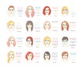 Girl haircut glasses type. Woman haircut glasses type or set. Flat vector sunglasses collection illustration.