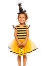 Girl in Halloween bee stripped costume Royalty Free Stock Photo