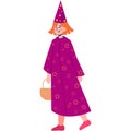 Girl in halloween sorceress costume vector icon
