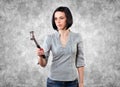 Girl with a hammer Royalty Free Stock Photo