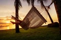 Girl in a hammock bother palm trees enjoying a tropical vacation Royalty Free Stock Photo