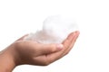 Girl hand hold cotton wool isolate on white background Royalty Free Stock Photo