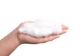 Girl hand hold cotton wool isolate on white background Royalty Free Stock Photo