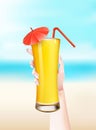 Vector woman hand summer realistic cocktail glass Royalty Free Stock Photo