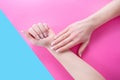 Elegant French Nails: Beauty on Pastel Background Royalty Free Stock Photo