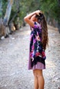 Girl with hands in hair on a path Royalty Free Stock Photo