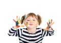 Girl with hands soiled in a paint. Royalty Free Stock Photo