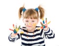 Girl with hands soiled in a paint. Royalty Free Stock Photo