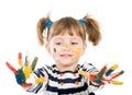 Girl with hands soiled in a paint. Royalty Free Stock Photo