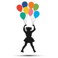 Girl hanging on balloons. Silhouette vector illustration