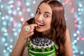 Girl with happy birthday cake Royalty Free Stock Photo