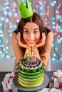 Girl with happy birthday cake Royalty Free Stock Photo