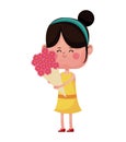 Girl happy closed eyes with bouquetflowers Royalty Free Stock Photo