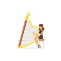 Girl harpist performing musical composition Royalty Free Stock Photo