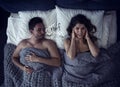 Girl has difficulty to sleep due to snore noise of the boyfriend. concept of discomfort and sleeplessness