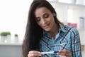 Girl has feeling surprise looking pregnancy test