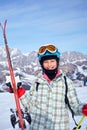 Girl has a fun on ski Royalty Free Stock Photo