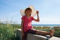 Cute girl in hat on the beach Royalty Free Stock Photo