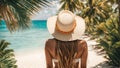 girl in hat with her back day relaxation holiday elegance elegance leaves attractive ocean lifestyle